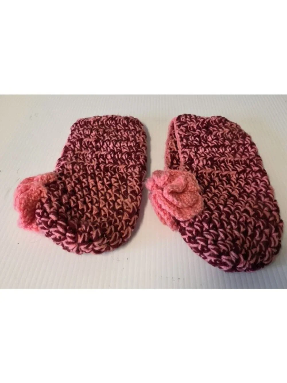 Brand New Set of 2 Homemade Boys Girls Knitted Booties Pink Navy Blue Maroon
